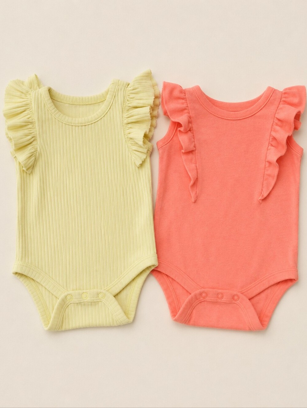 Cat & Jack Baby Girl Newborn Ruffle Bodysuit Bundle: Pink & Yellow Green Ribbed